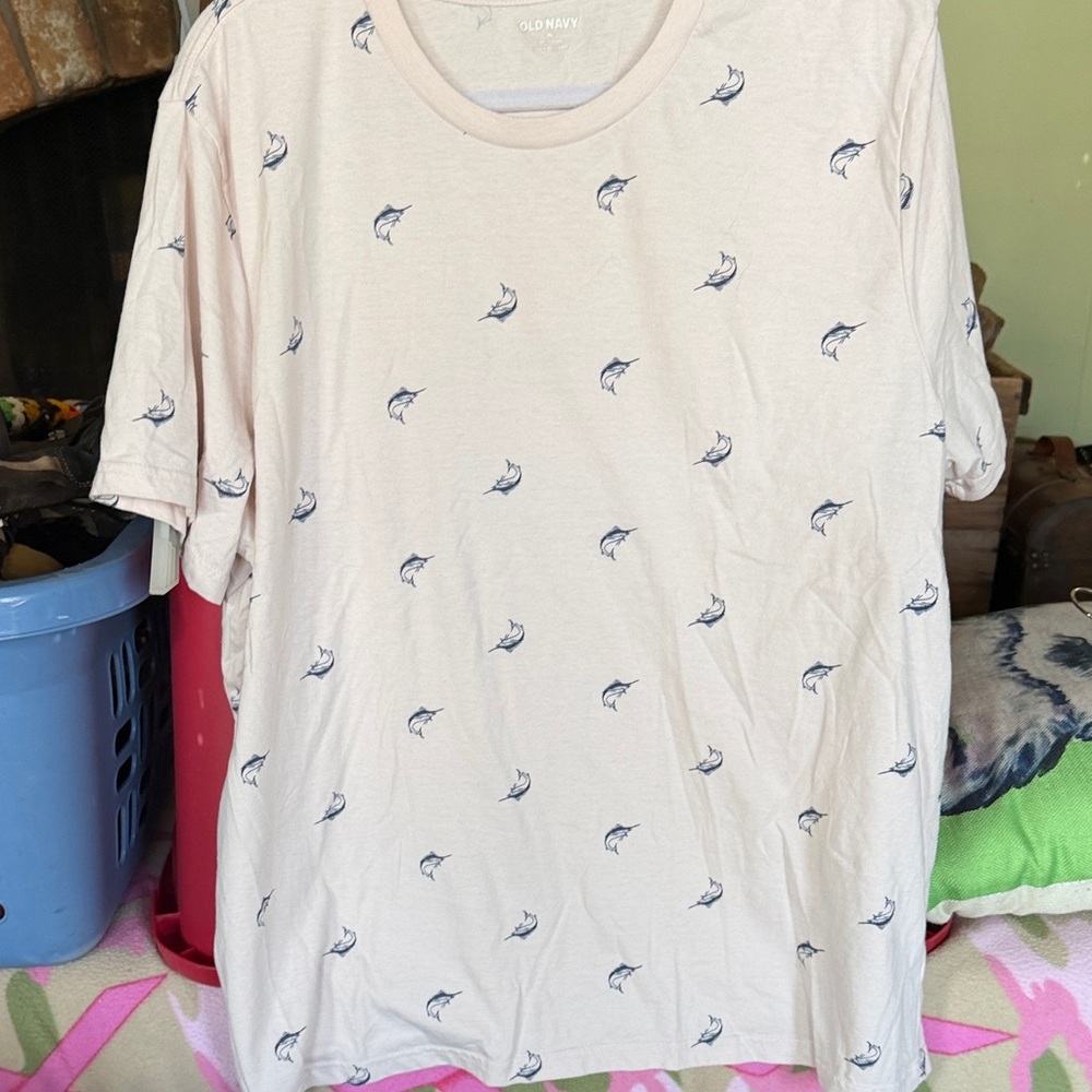 Old Navy Pink Tee with Navy Dolphin Print